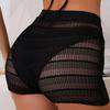 Women High Waist Knit Beach Shorts Black Sheer Mesh Hollow Out Swim Shorts with Drawstring
