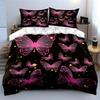 3Pcs Pink Glowing Butterfly Bedding Set, Translucent Butterflies with Sparkles Print Duvet Cover + 2 Pillowcases, Dreamy Decor
