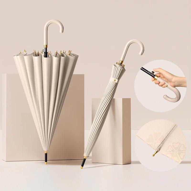 Luxury Umbrella Windproof Strong 24 Ribs, Long Handle Rain Umbrella Woman, Semi-Automatic Golf Large Umbrellas Waterproof