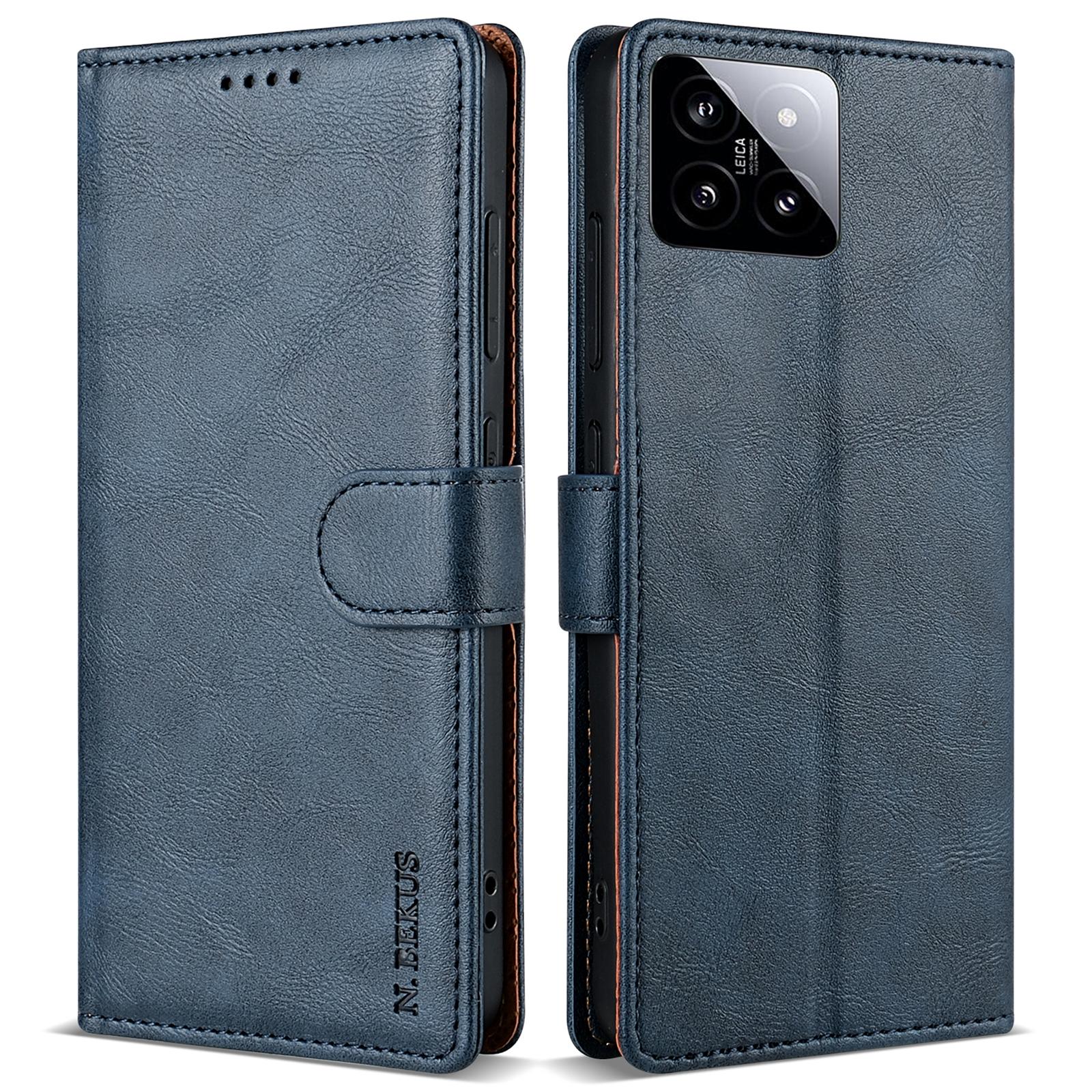 

For Xiaomi 14 Case PU Leather Cover with Wallet Stand Blue
