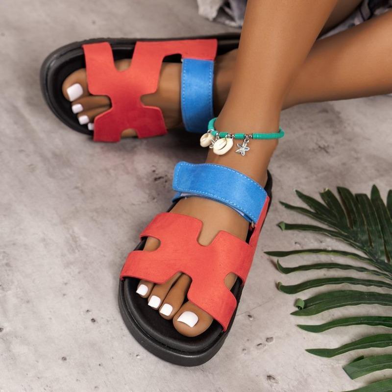 Large size flat slippers women's summer new flat Velcro sandals