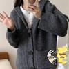Korean Women's Hooded Alpaca Cardigan: Loose, Soft Sweater Coat for 2025 Autumn/Winter
