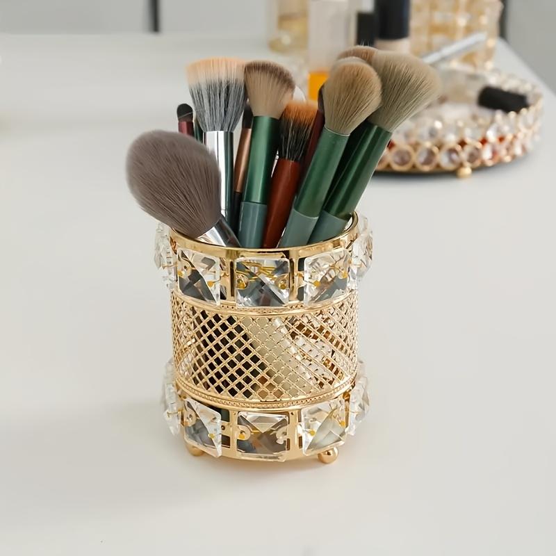 1Pcs New European-style Metal Makeup Brush Storage Tube, Home Office Pen Holder, Dressing Table Beauty Brush Bucket, Decorative Ornament Vase