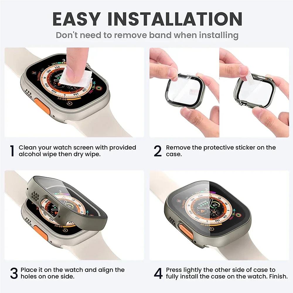 Hard Case For Apple Watch Ultra 3/2 49mm Screen Protector Tempered Glass Bumper Anti-Scratch Cover For iWatch Ultra 3/2/1 49mm