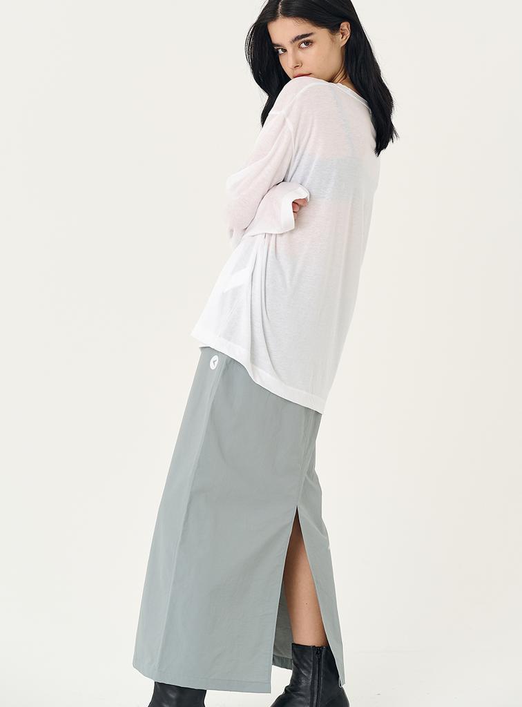 INTEREST Back Slit Windbreaker Skirt_Frosty Green