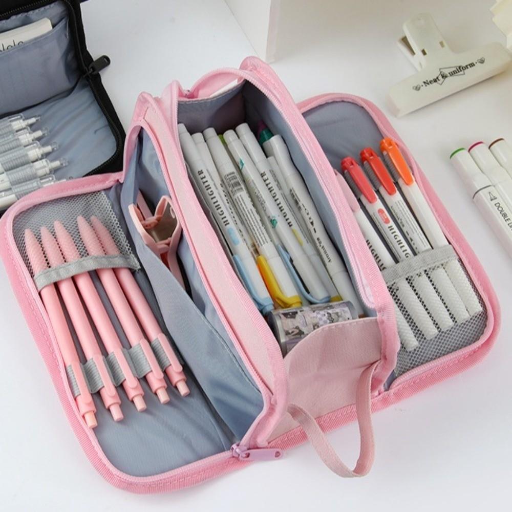 Multi-layer Pen Storage Bag Large-capacity Student Stationary Boxes Grid Pencil Case  Children
