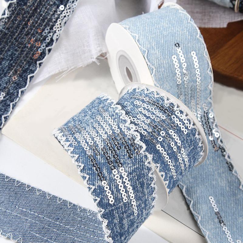4cmx10Yards Denim Shiny Sequin Tassel Design Gift Wrapping DIY Materials Scrapbooking 1 Roll