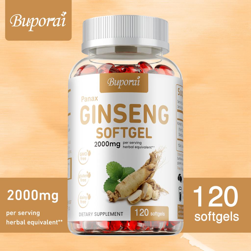 Buporai Ginseng Soft Capsules, containing 2000 mg, nutritional supplement, suitable for adults.