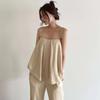Été Élégant Solide Sexy Plissé Deux Pièces Ensembles Femmes Volants Sans Manches Hauts + Pantalon Large Femme Patchwork Rétro Décontracté Fête Plage Costumes