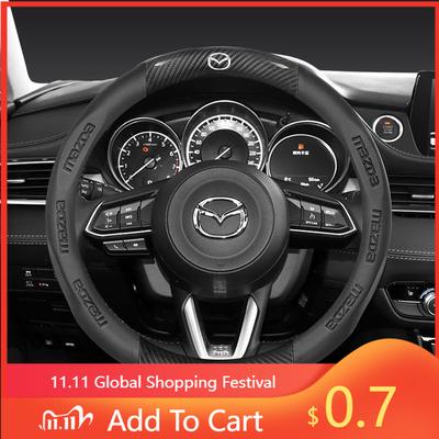 2025 Hot 38CM Carbon Fiber Leather Steering Wheel Cover For Mazda 2 3 CX5 CX30 CX8 CX3 Mazda2 6 5 CX9 BT50 Car Accessories