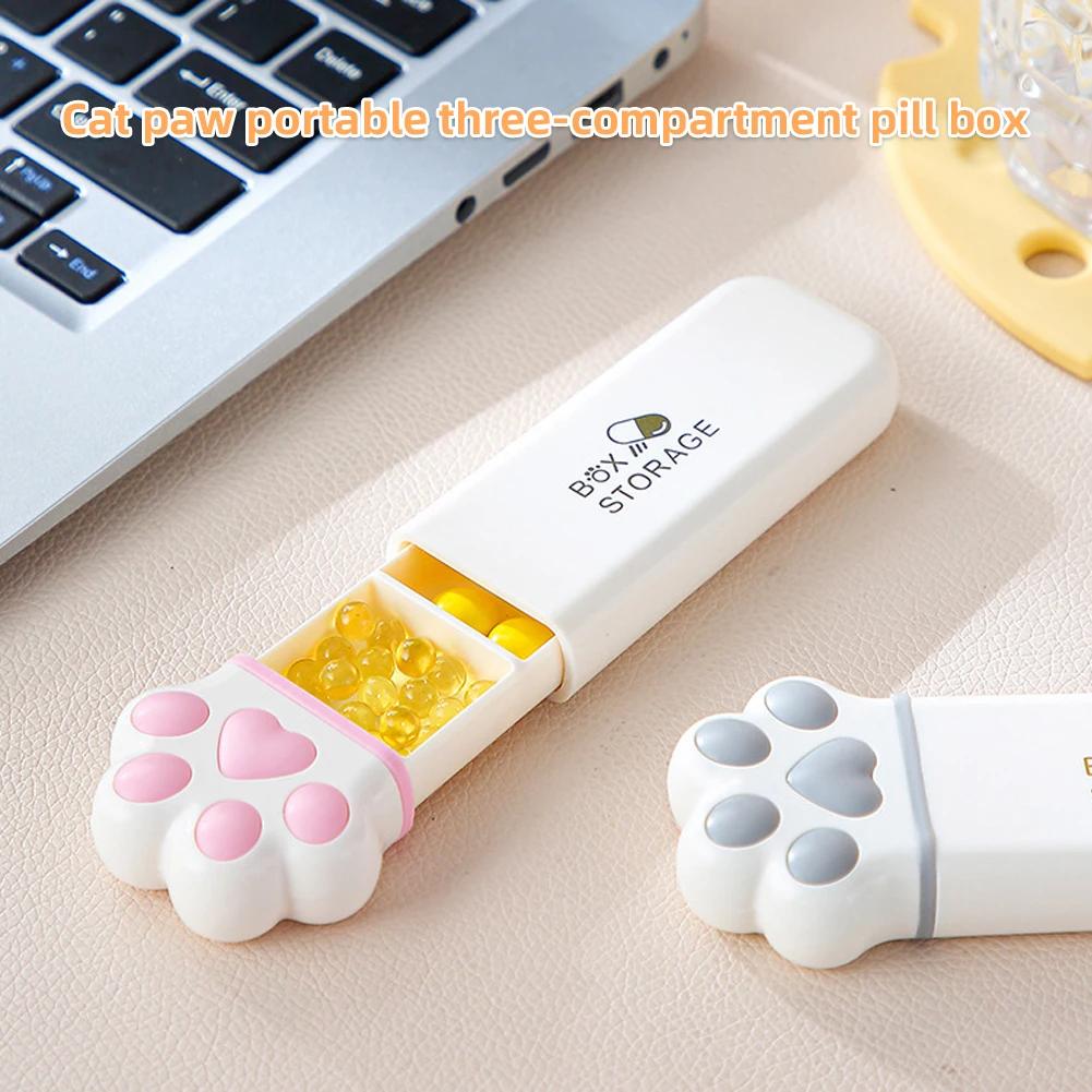 Mini Cat Claw Medicine Storage Box Portable Daily 3Grids Pill Cases Container Organizer Travel Fish Oils Pill Dispenser Box