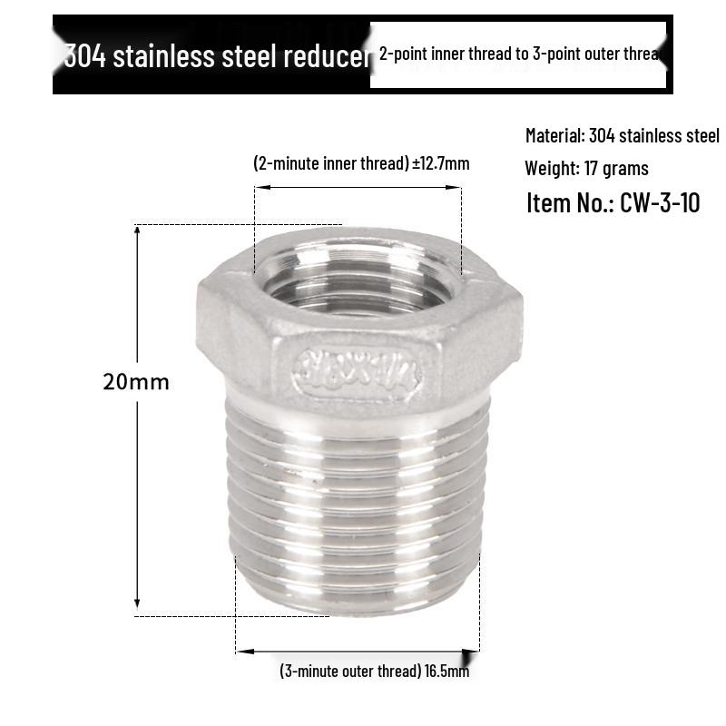 Reductor Buching din Oțel Inoxidabil 304: Reductor de 1,5", 1,2", 1" la 3 minute, 2 minute, 1 minut cu filet exterior și interior