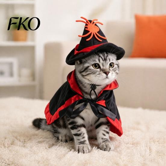 Halloween Wizard Cloak for Pets 1 Set Cat Witch Costume, Black Cape And Hat, Moon Costume Star Pointed Hat Cats Small Medium Dogs Festive