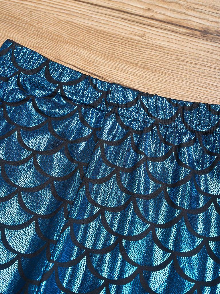 Leggings Brillantes con Estampado de Escamas de Pez para Niñas Cintura Elástica Pantalones Casuales Elegantes para Práctica de Baile