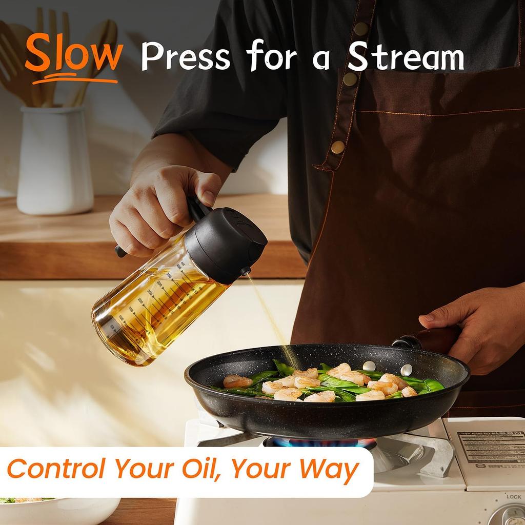 16oz/470ml Glass Olive Oil Sprayer for Cooking - 2 In 1 Olive Oil Dispenser for Kitchen Gadgets, Air Fryer, Salad, and BBQ