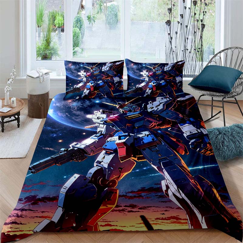 3D printed Mobile Suit Gundam bedding set, printed single duvet cover and pillowcase three-piece set, available in children's