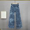 European station spring new jacquard hot diamond denim wide-leg pants women's high waist loose and thin extended floor pants
