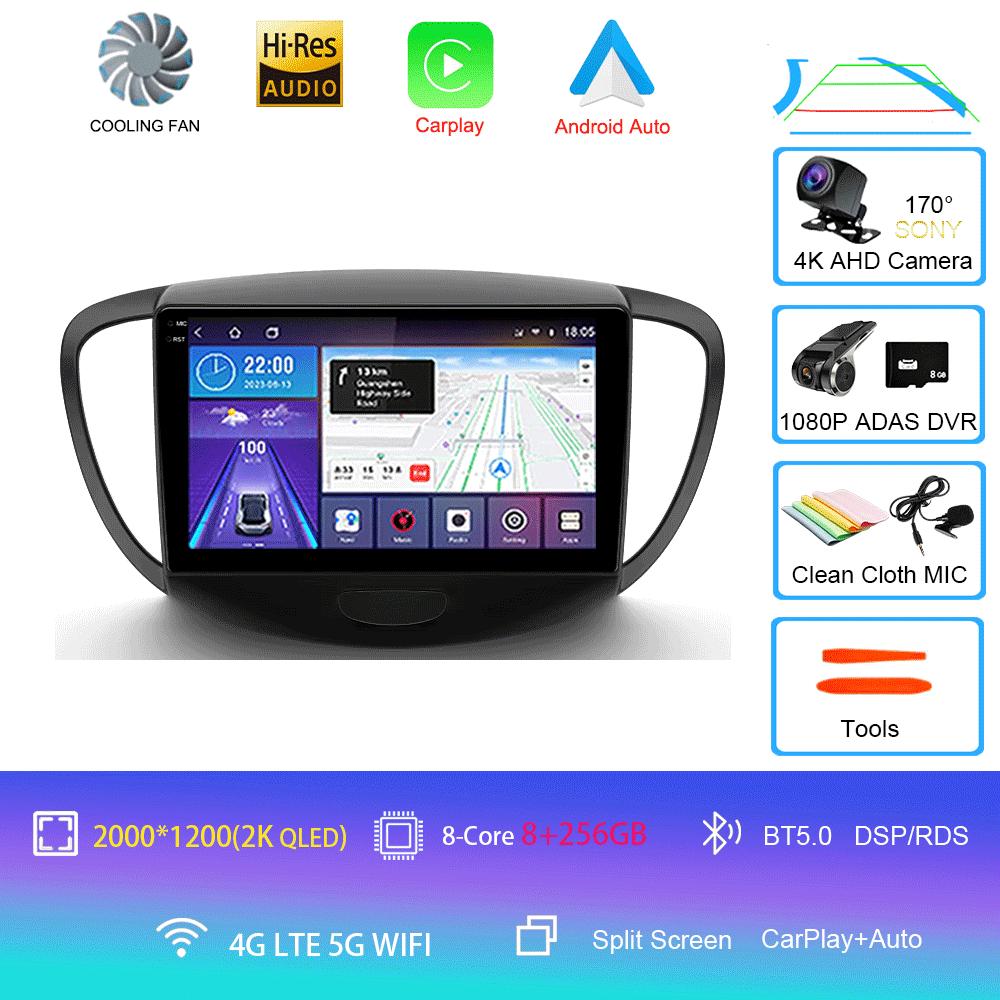 Car Radio Android 14 Carplay Auto For Hyundai I10 2007 - 2013 GPS Recorder Multimedia video Player 4G+WiFi DSP