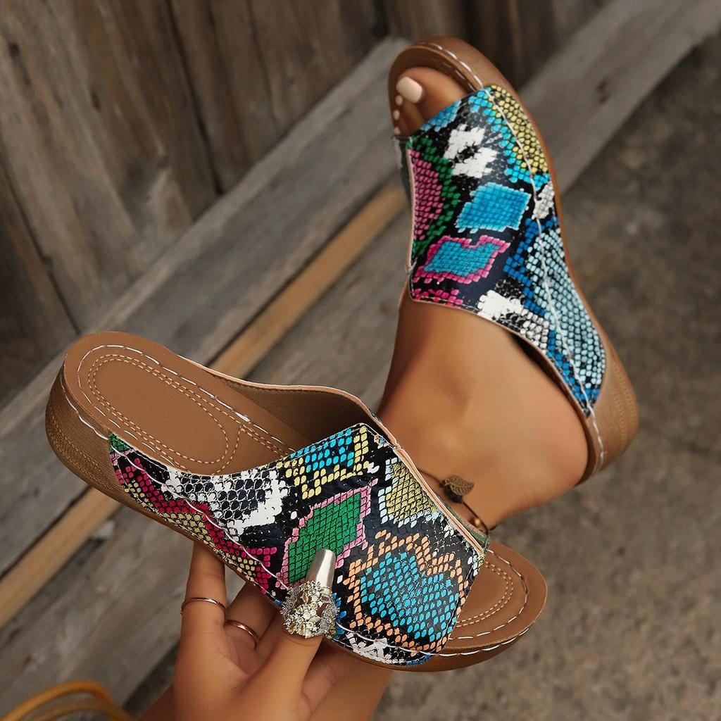 Tendência de dedo aberto feminino cunha verão moda leopardo estampa respirável confortável sandálias mulher fivela calçados femininos