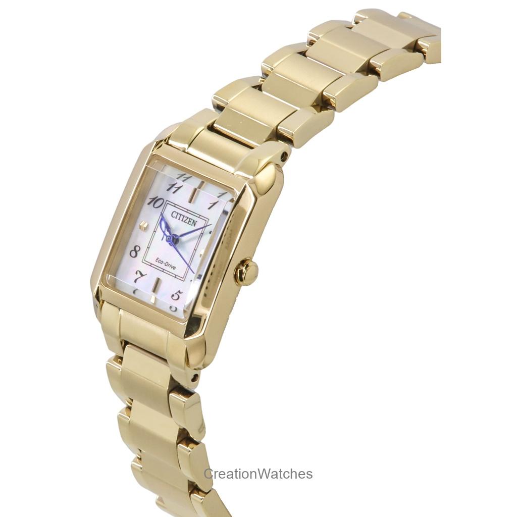 Citizen L Goldfarbenes Edelstahl Perlmutt Zifferblatt Eco-Drive EW5602-81D Damenuhr