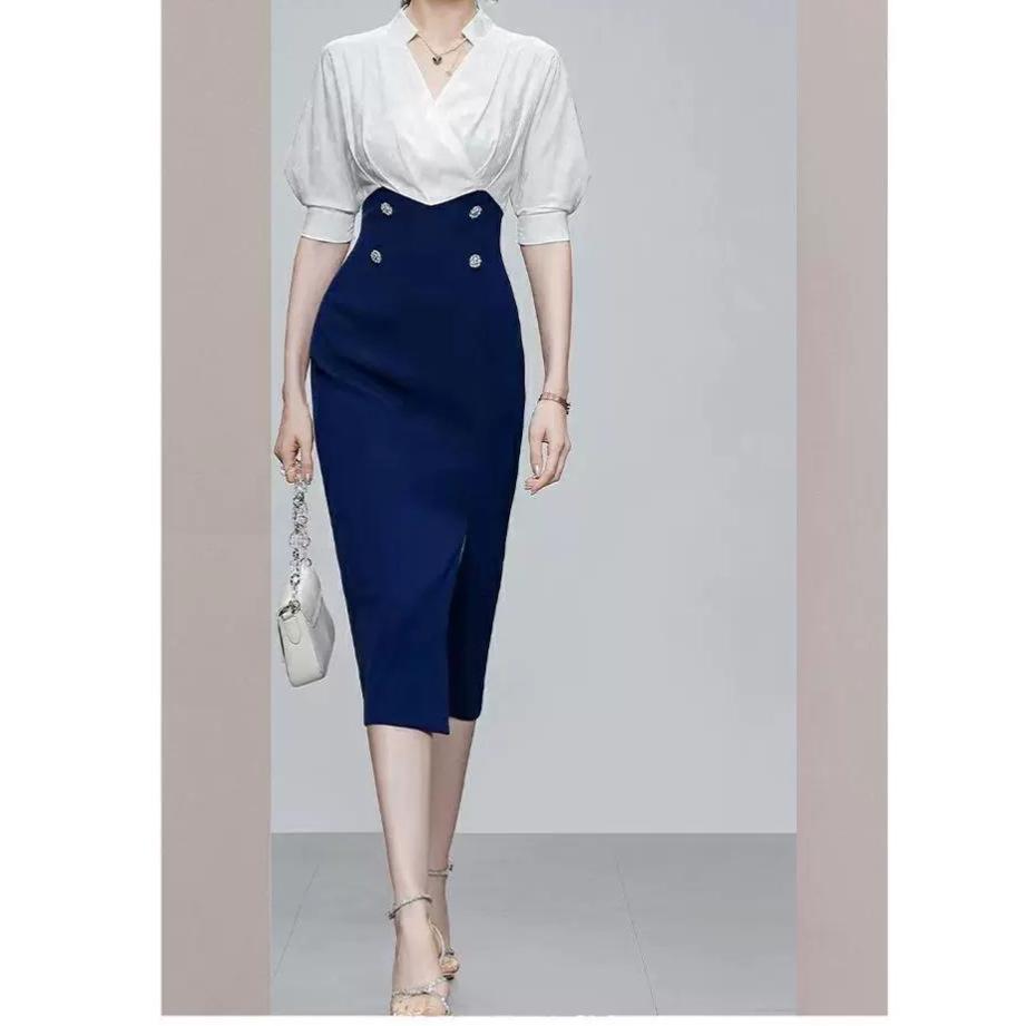 

Женское летнее платье-двойка в корейском стиле, облегающего кроя, с высокой талией Small