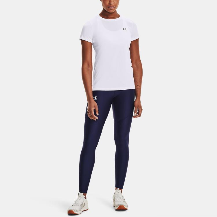 Under Armour Solid Color Logo Print Round Neck Breathable Training Sports Tight Comfortable Short Sleeve T-Shirt Women tops White 1277207-100