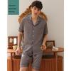 Dream Silk Brocade Summer Ice Silk Pajama Set: Unisex Short Sleeve Two-Piece with Loose Grid Pattern