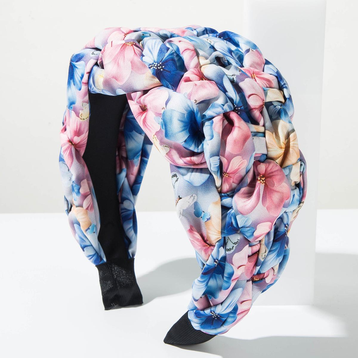 Boho Vibrant Floral Print Headband Wide Twisted Knot Hairband Summer Beach Holiday Hair Accessories Headwear For Women