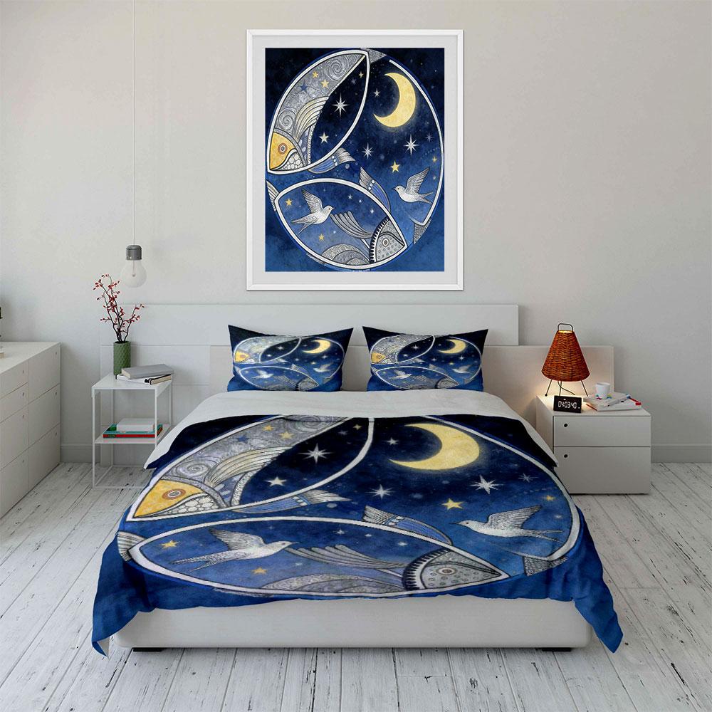 Moonlight Theme Decorative Artwork Set Soft Comfortable Duvet Cover Bedding Set Included 1*Duvet Cover & 2*Pillowcases, Gift