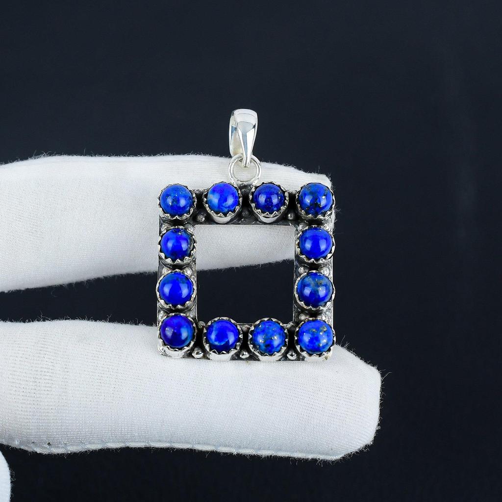 Natural Lapis Lazuli Gemstone Silver Pendant in 925 Sterling Silver- Handmade Design, Everyday Wear Jewelry, Unique Pendant Party Wear Gift