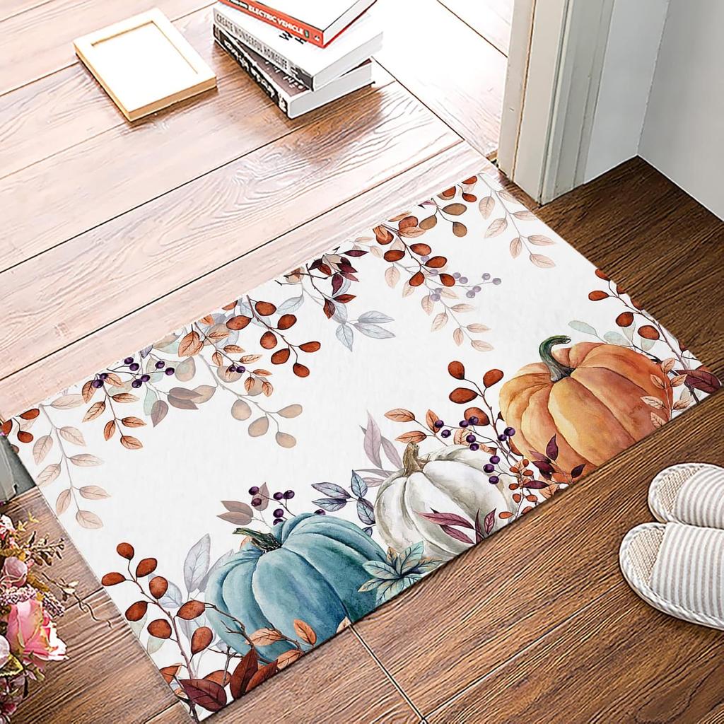 VIKAMA Autumn Harvest Pumpkin Maple Leaf Absorbent Doormat Indoor Outdoor Non-slip Entrance Small Rugs Home Decoration