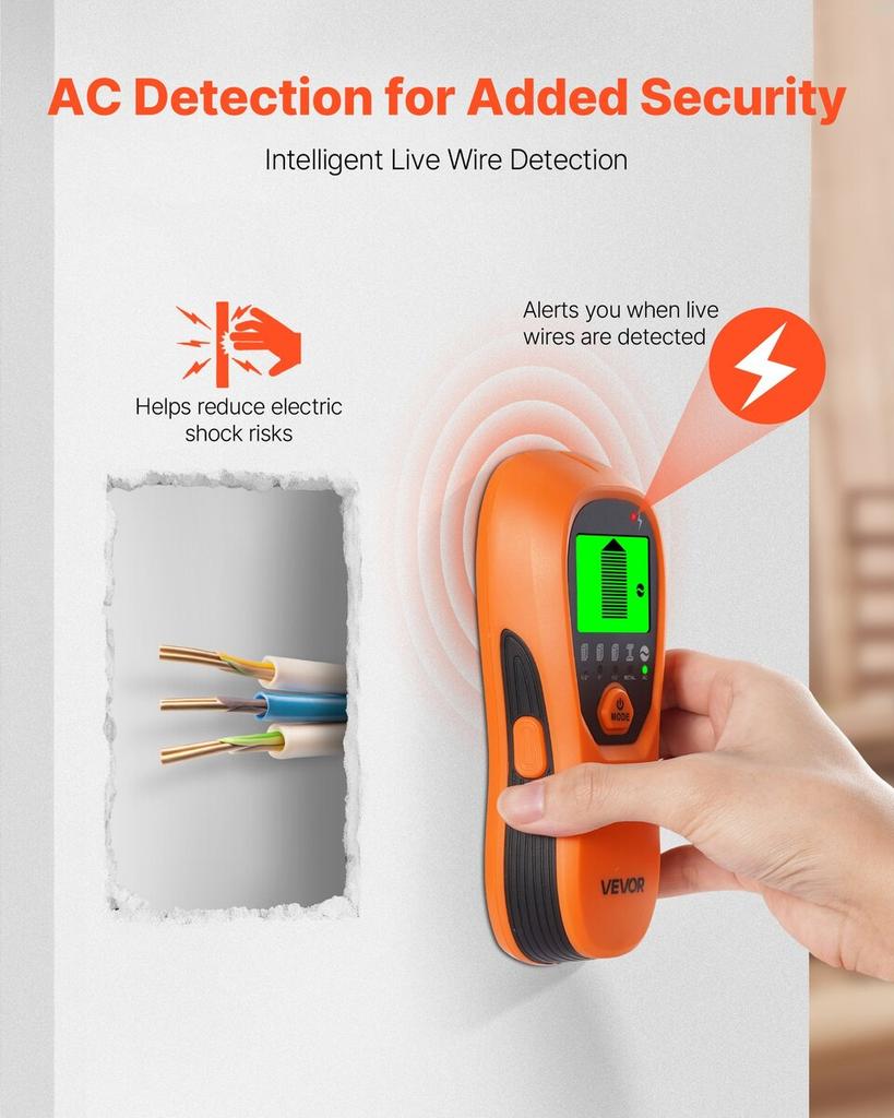 Stud Finder Wall Scanner, 5 In 1, Electronic Wall Stud Detector with Smart Sensor, High-Definition LCD Display and Audio Alarm, for the Center and