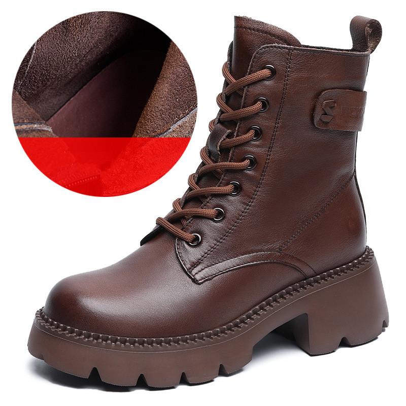 

johnature Plush Versatile Soft Bottom Boots Натуральная кожа Женская обувь 34 коричневый