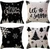 Winter Holiday Decoration Pillow Cover Black Christmas Decoration Snowflake Tree Decoration Cushion Cover Suitable For Sofa