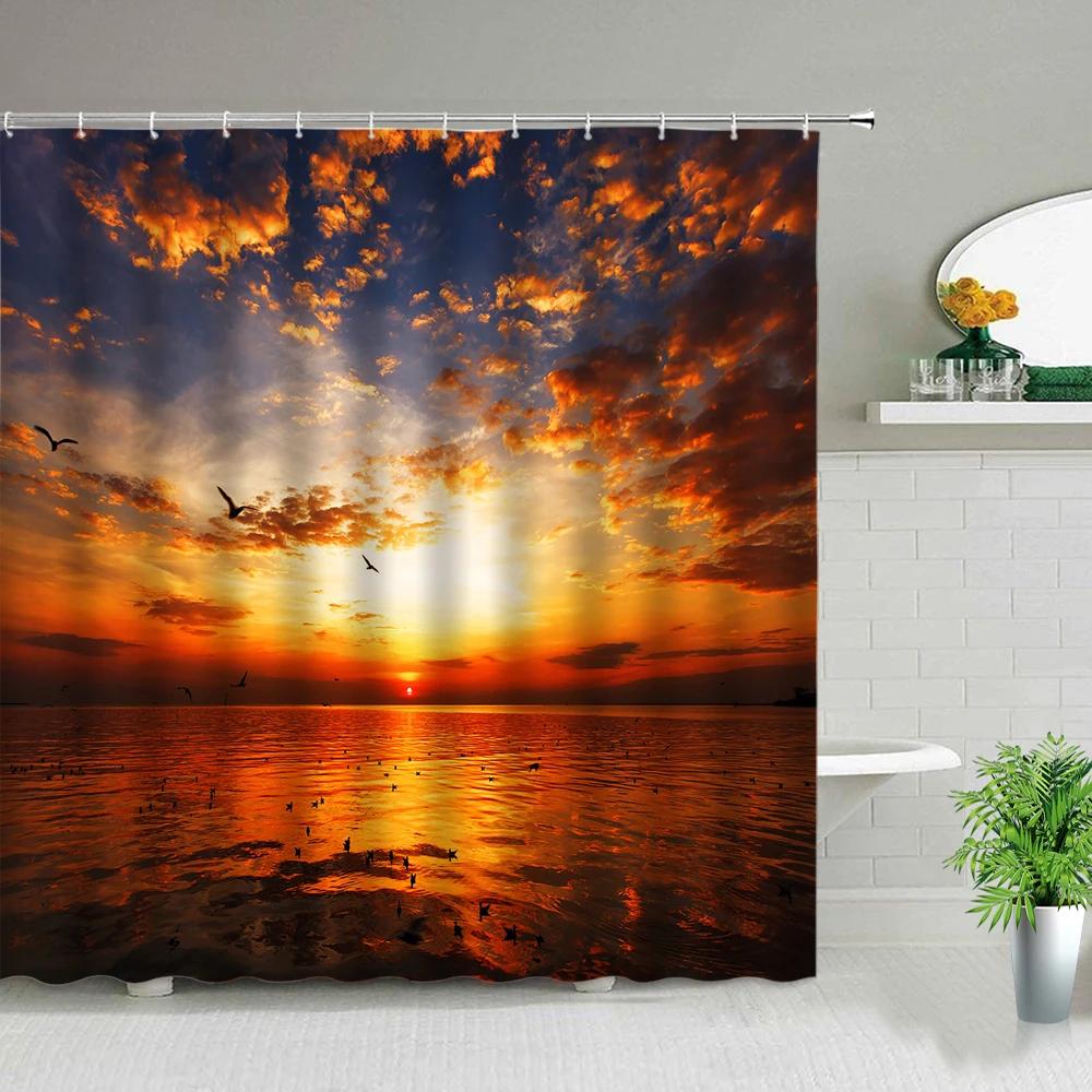 

Sunset Dusk Seascape Home Decor Shower Curtain Bathroom Accessories Bathroom Bathtub Waterproof Partition Curtain With Hooks W60H190(CM)-1 Pcs