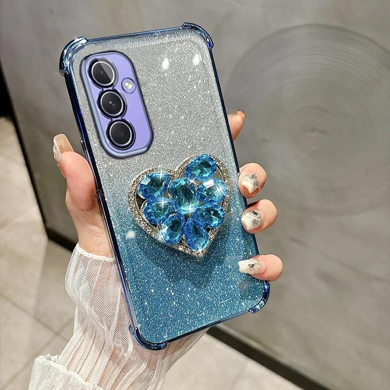 Phone Case for Xiaomi POCO X7 Pro M7 F7 X6 X5 F5 F6 M6 Pro C85 C65 C75 C71 Glitter Diamond Heart Shockproof Bracket Case Cover