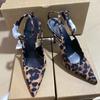 Spring High Heels Women's Mary Jane Shoes Retro Leopard Print Sexy Ankle Strap Slingbacks Luxury Designer Ladies Pumps
