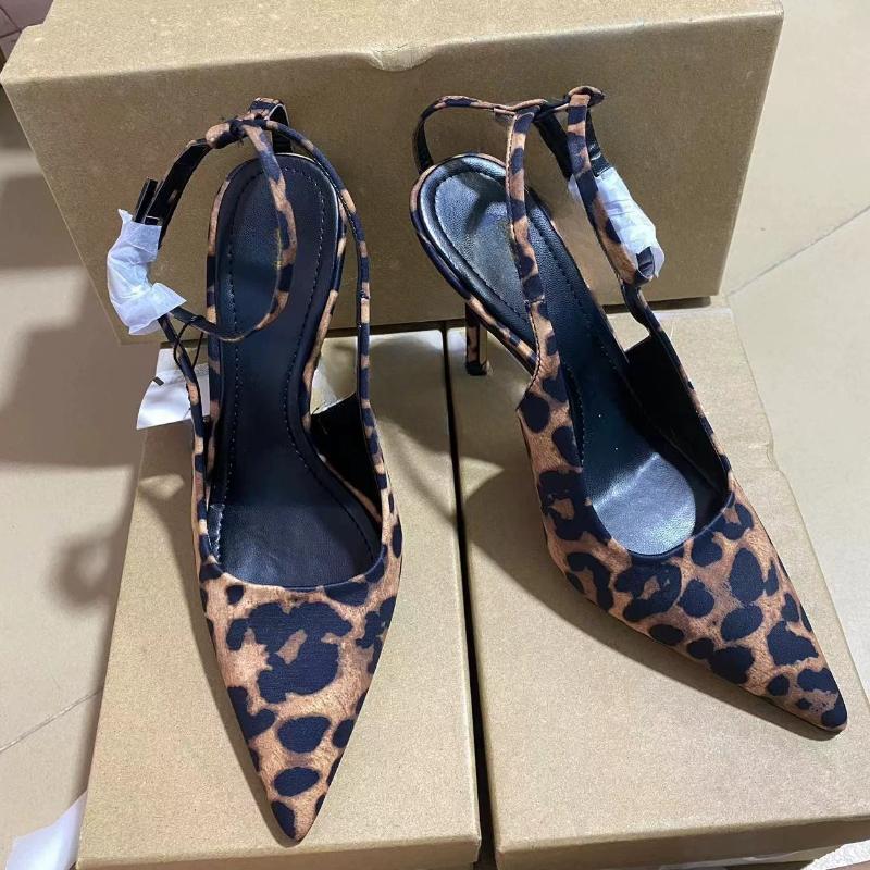 Spring High Heels Women's Mary Jane Shoes Retro Leopard Print Sexy Ankle Strap Slingbacks Luxury Designer Ladies Pumps
