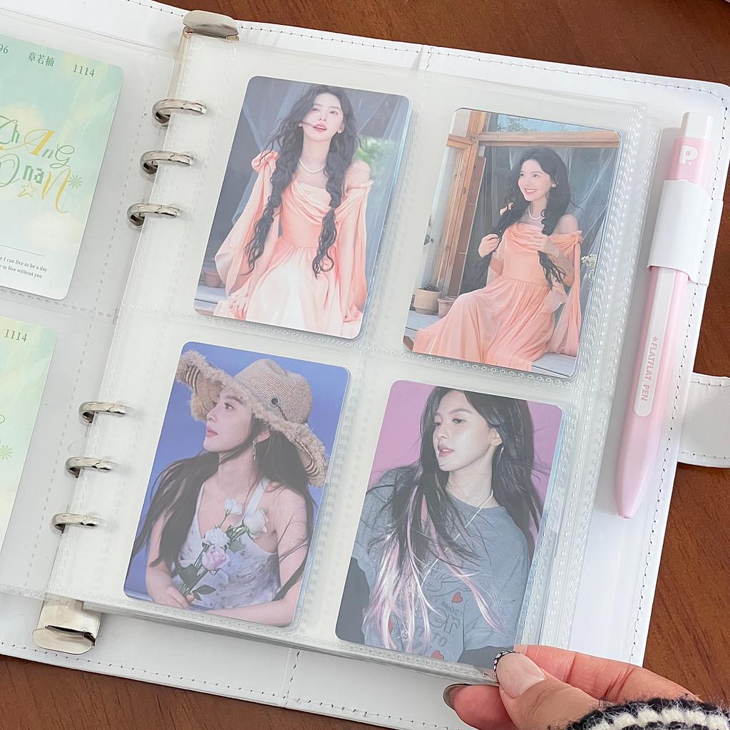 Cute Pink Polka Dot A5 4-Pocket Card Album – PU Leather Cover Binder for Polaroid Photo Collecting Small Cards