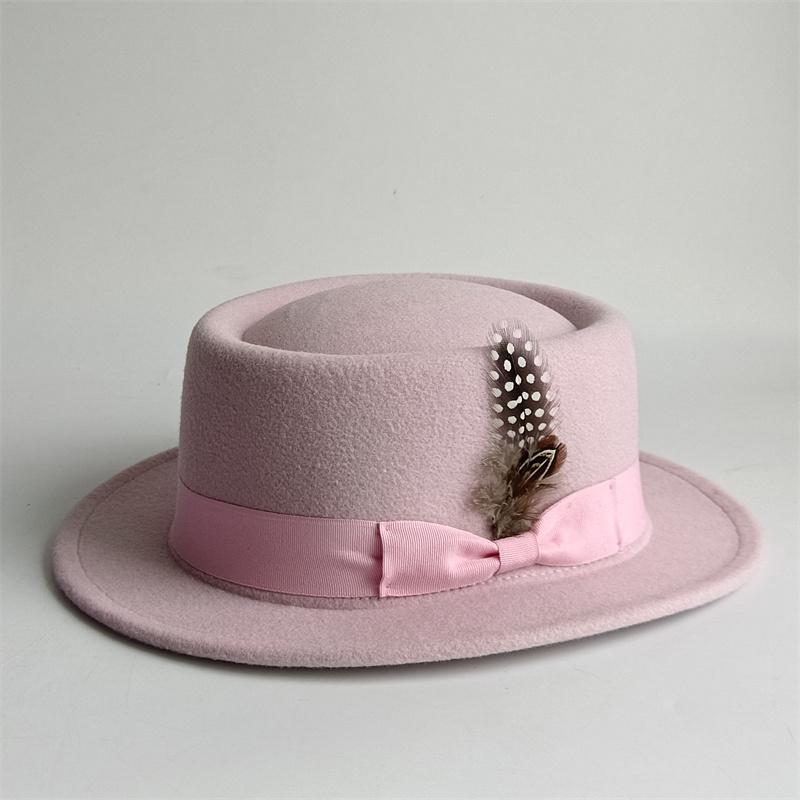 Vintage Pork Pie Hat For Men Wide Brim Felt Black Fedora Church Jazz Ribbon Trilby Panama Gangsters Caps Gentleman'S Style