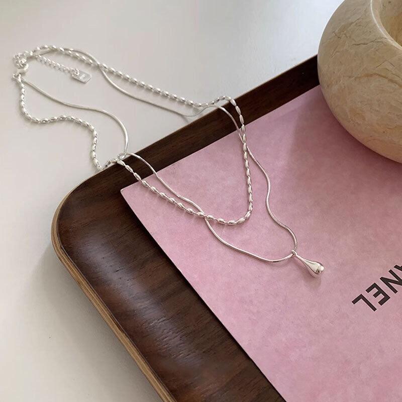 

925 Silver Double Chain Drop Pendant Necklace for Women Collarbone Accessories Fashion Fine Jewelry Wedding Party Gifts