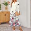 women retro printed long-sleeved comfortable loose dress, elegant dress