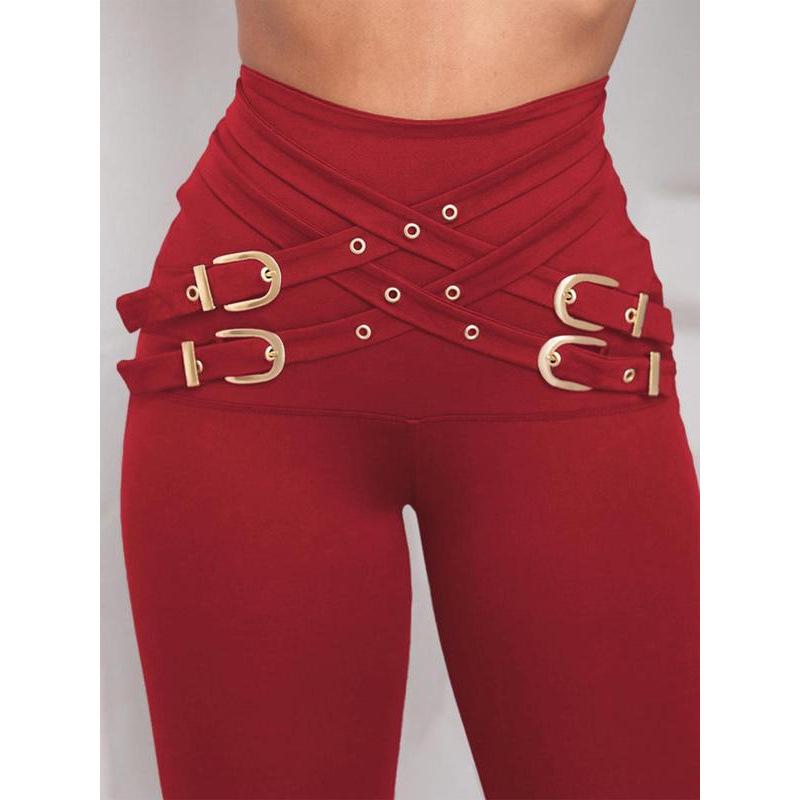 

O 86812 High-Waist Sharkskin Leggings Large бордовый