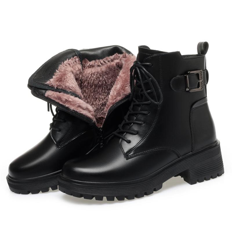 

thick heel Martin boots women s winter velvet leather 2024 new soft leather short bootsshoes 35