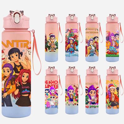 Christmas K-Pop Demon Hunters Printed 750Ml Water Bottle Large Capacity Drinking Cup Portable Children Outdoor Sports Water Cup Kid Gift
