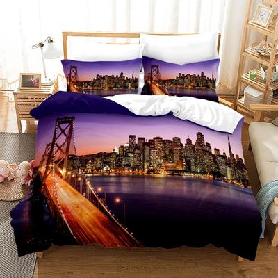 Juego de Cama con Vista Nocturna de la Ciudad de Nueva York Queen King Size Funda de Edredón / Funda Nórdica Juego de Fundas de Almohada Ropa de Cama Textil Suave para el Hogar