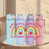 1PC Welcome Back To School Rainbow 750ml Color Plastic Sports Water Bottle Leakproof Flip Straw Lid Suitable for Sports Office Home Use