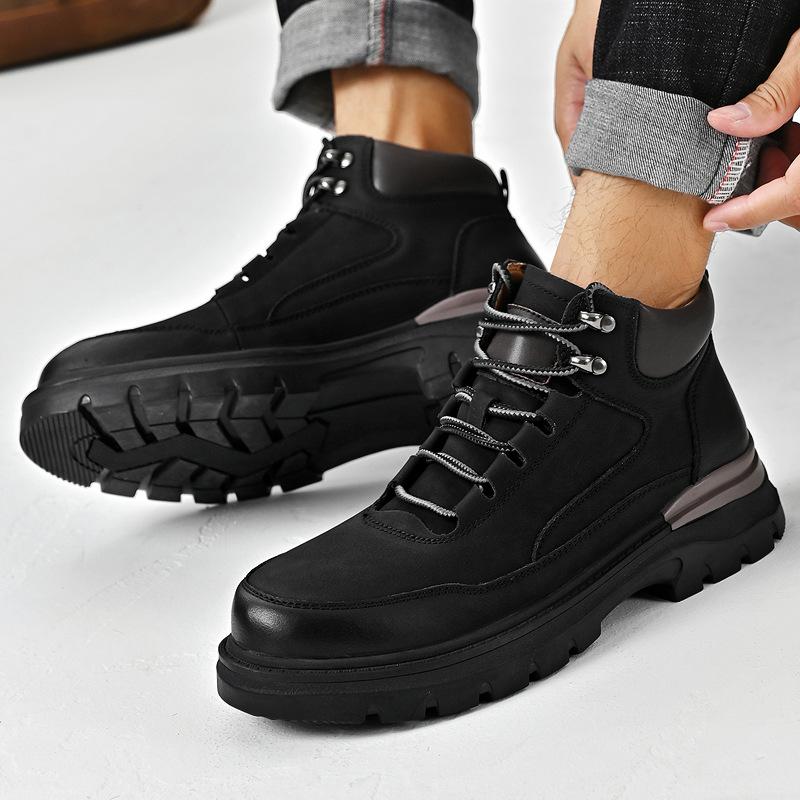 Outdoor High-Top Leather Men'S Martin Boots Lace-Up Thick-Soled Tooling Men'S Shoes Counter Picks Up Leaks