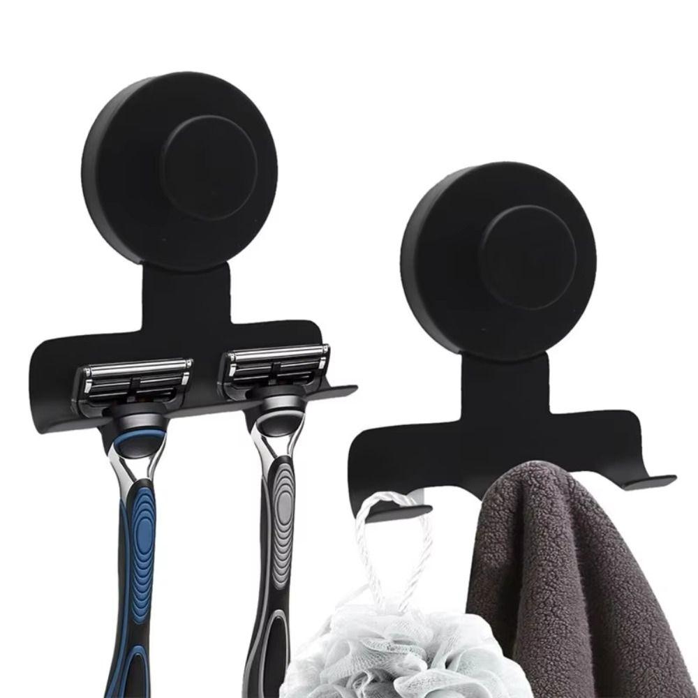 Stainless Steel Razor Rack Vacuum Suction Suction Cup Shaver Holder 304 Stainless Steel Razor Rack Double Hook For Bathrobes