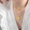 Double Chain Round Brand Pendant Necklace Titanium Steel West Queen Mother Retro Internet Celebrity Temperament Versatile Collarbone Chain Jewelry